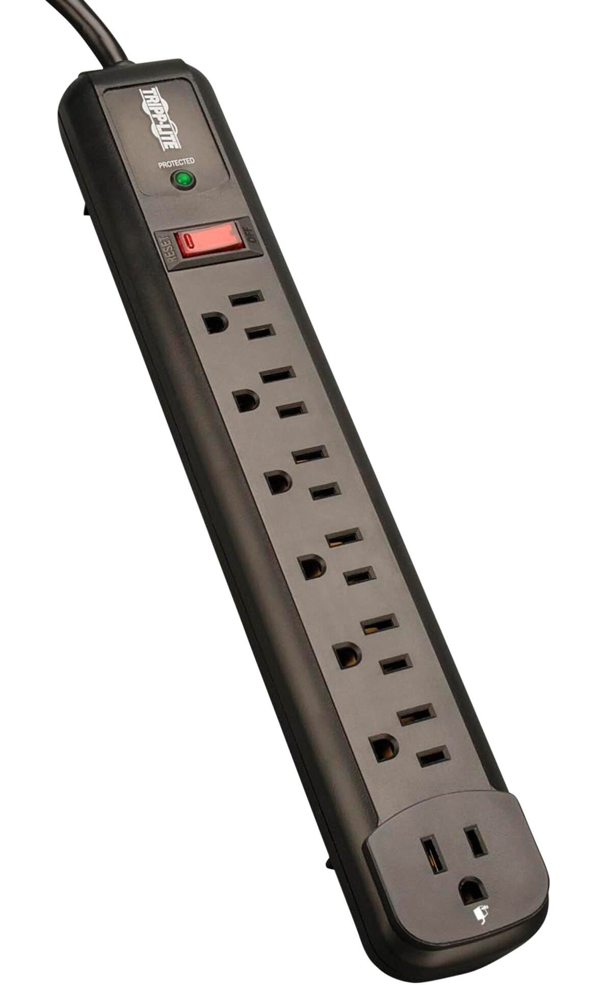 Tripp Lite 7-Outlet Surge Protector, 6 RightAngle Outlets, 4 Foot Cord, 1080 Joules, Black 2136087